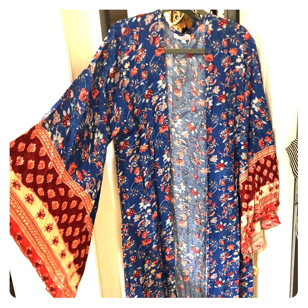 Navy Blue Floral Print Kimono
